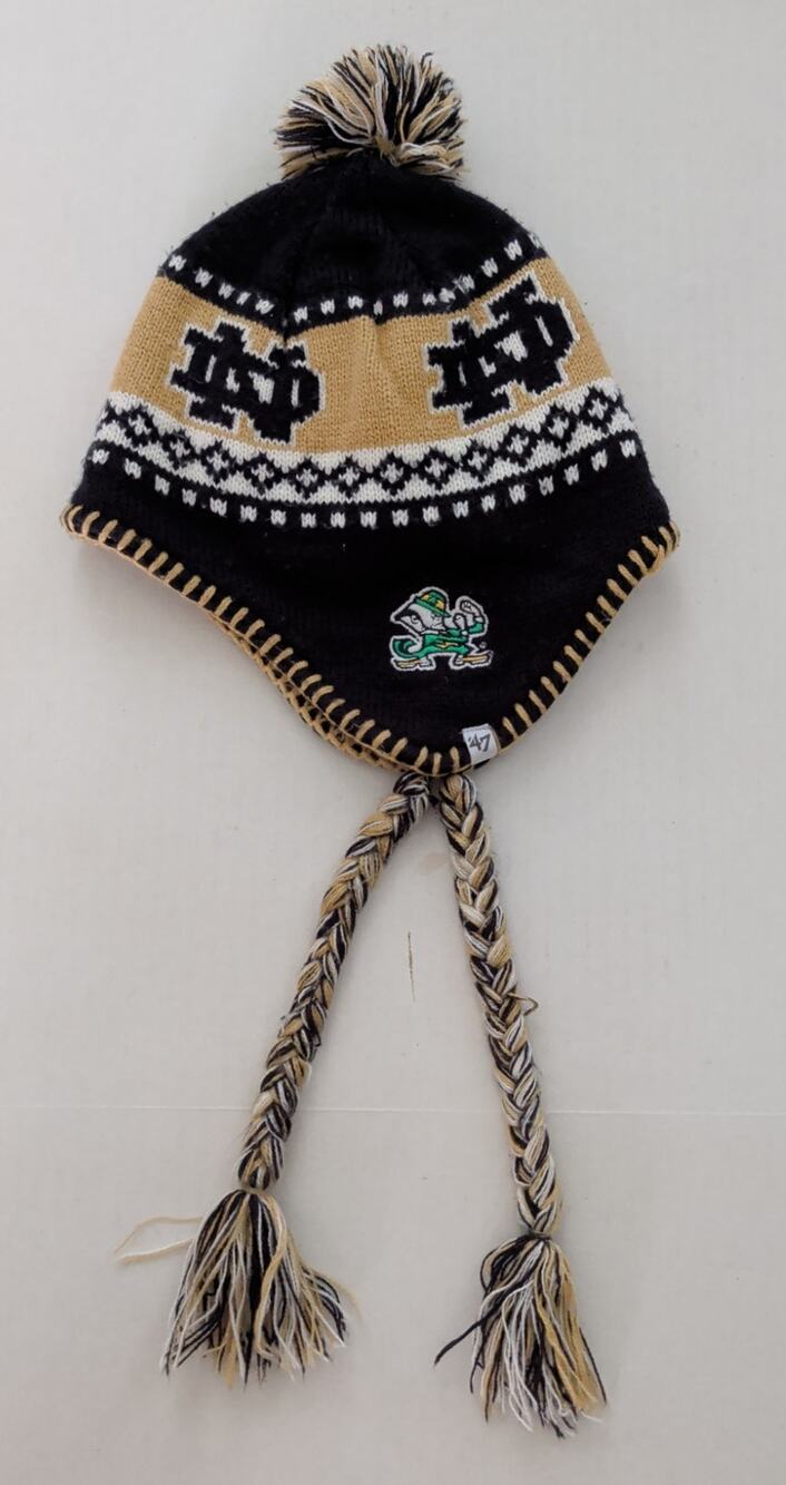 Notre Dame Beanie Hat Cap Toboggan Ear Flaps Tassels Pom Pom 47 Brand OS Ski